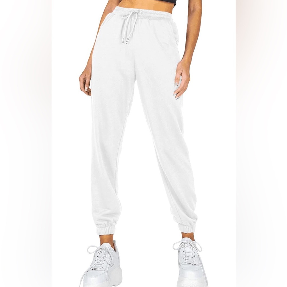 Sz S AUTOMET Women's Fall Cinch drawstring Bottom Sweatpants High white baggy
